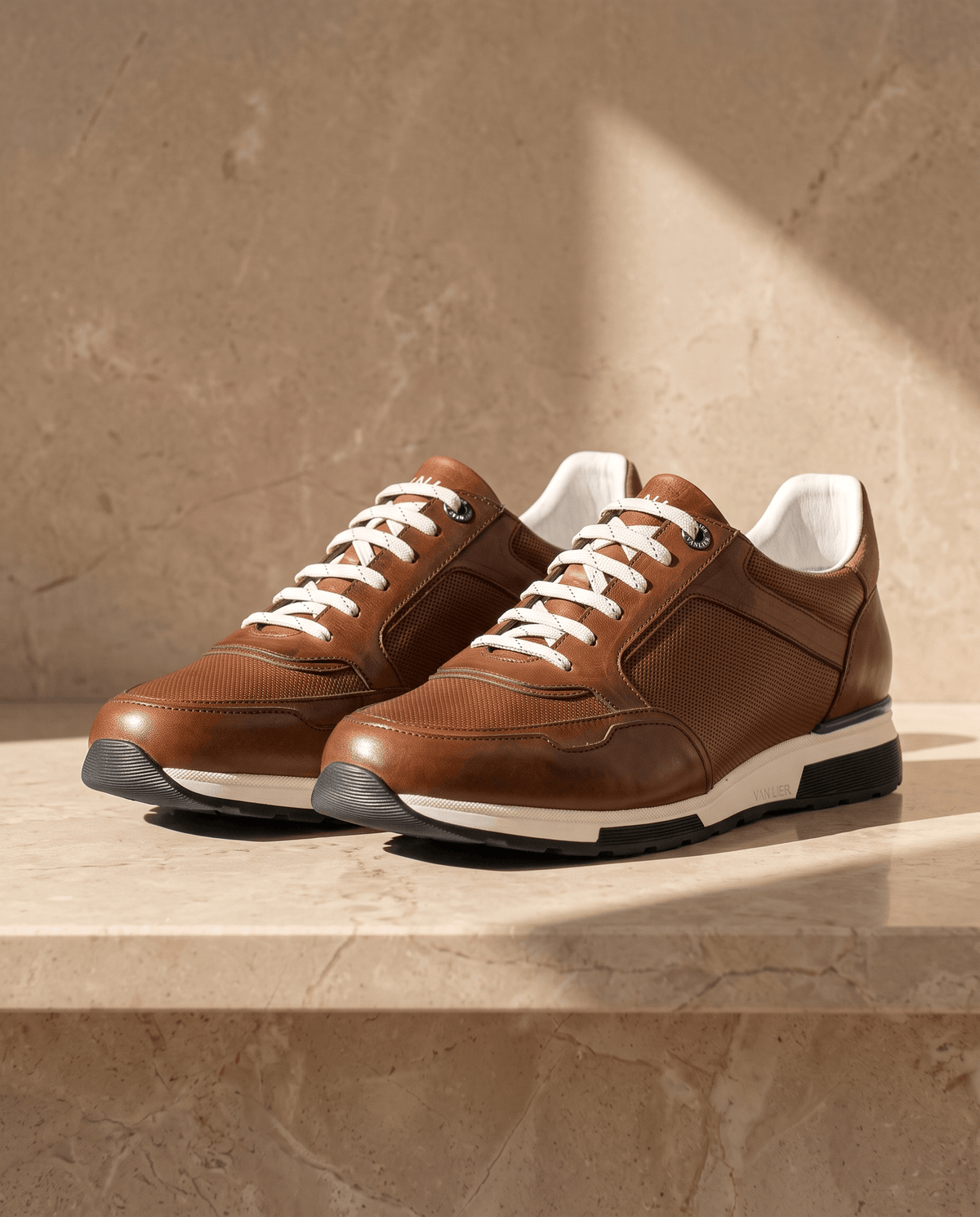 Bruin cognac gladleren Positano sneaker