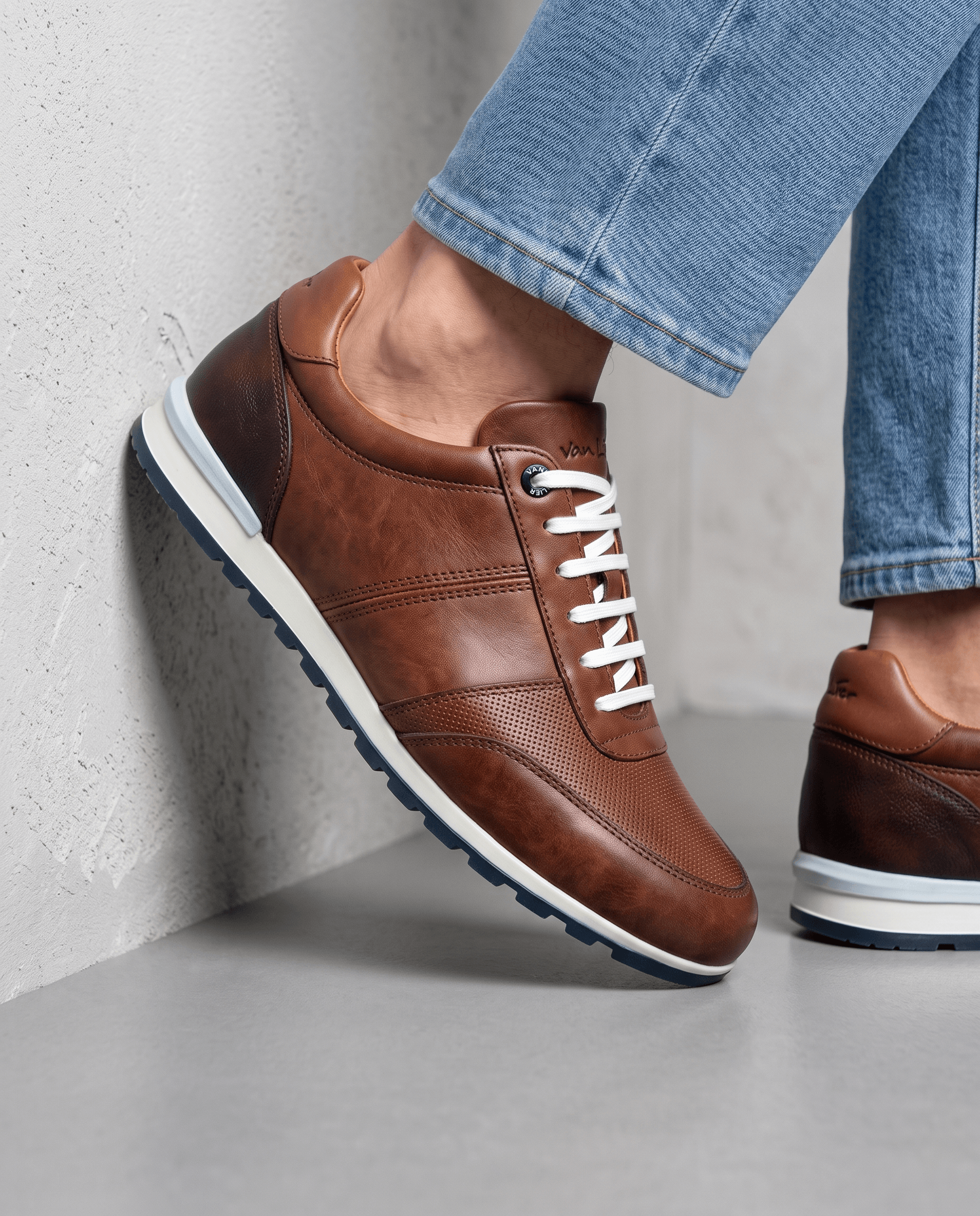 Licht cognac gladleren Anzano sneaker