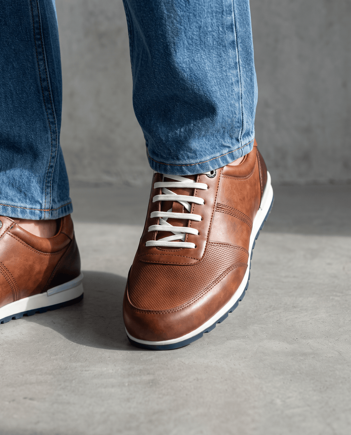 Licht cognac gladleren Anzano sneaker
