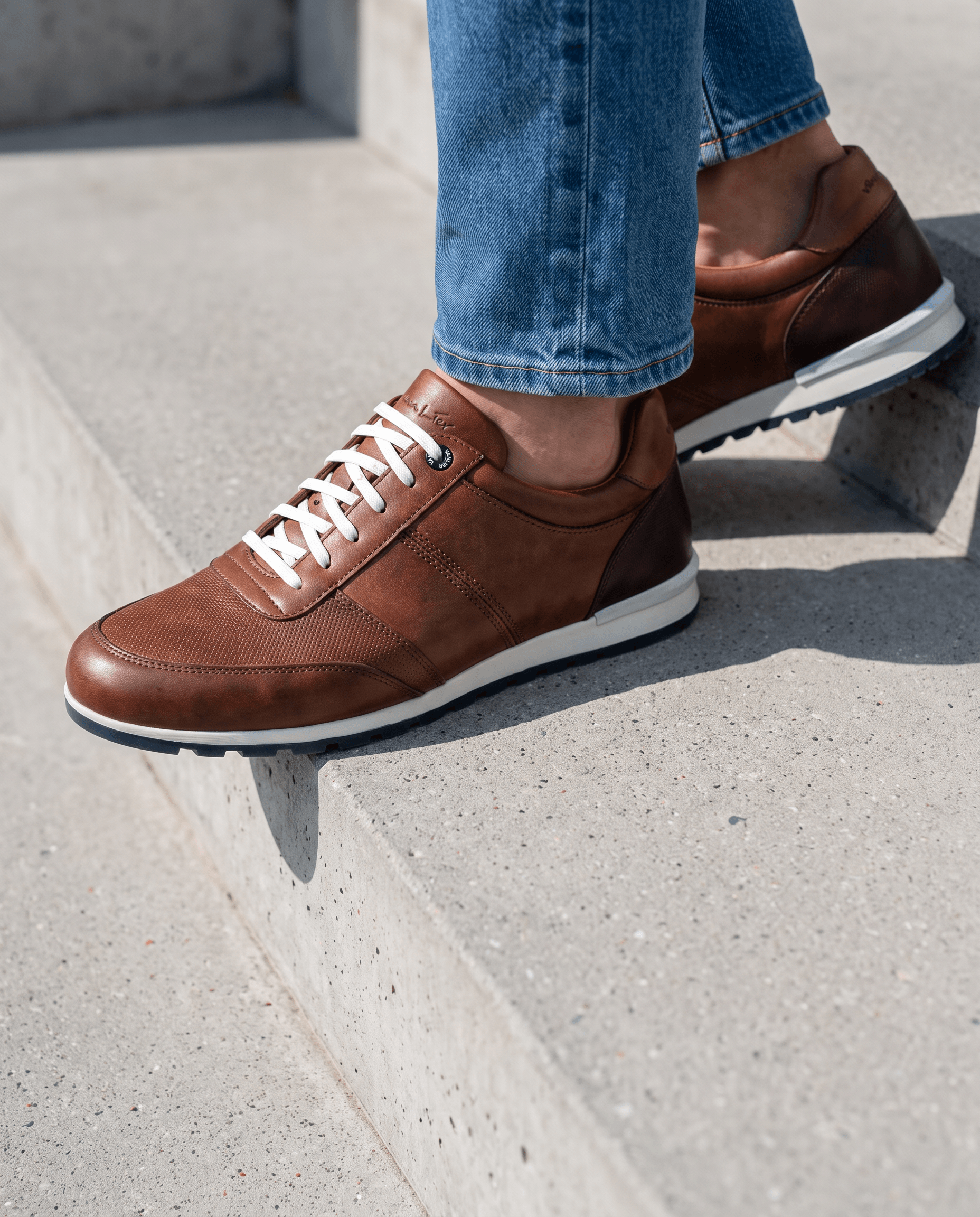 Licht cognac gladleren Anzano sneaker