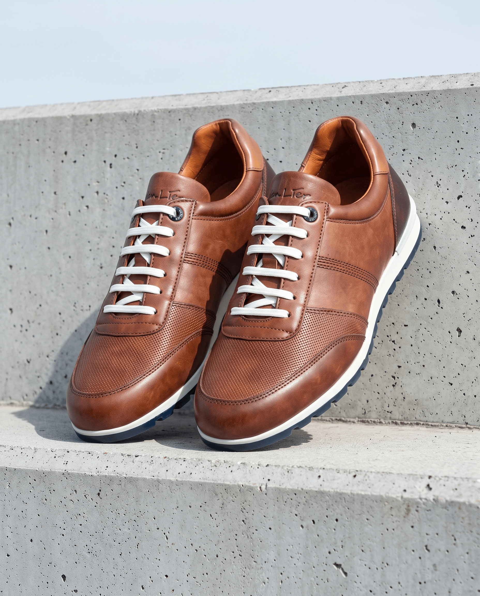 Licht cognac gladleren Anzano sneaker