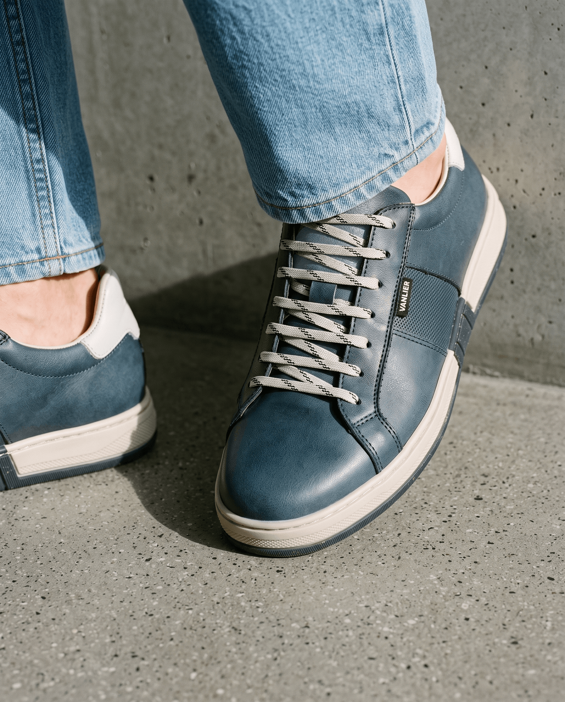 Navy blauw gladleren Retro sneaker