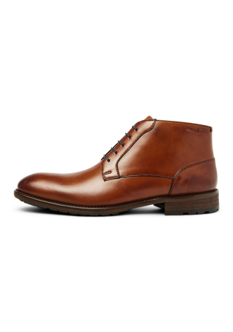 Cognac gladleren Montana halfhoge veterschoen