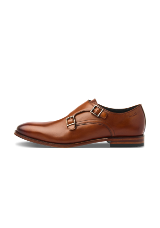 Cognac gladleren Madison gespschoen
