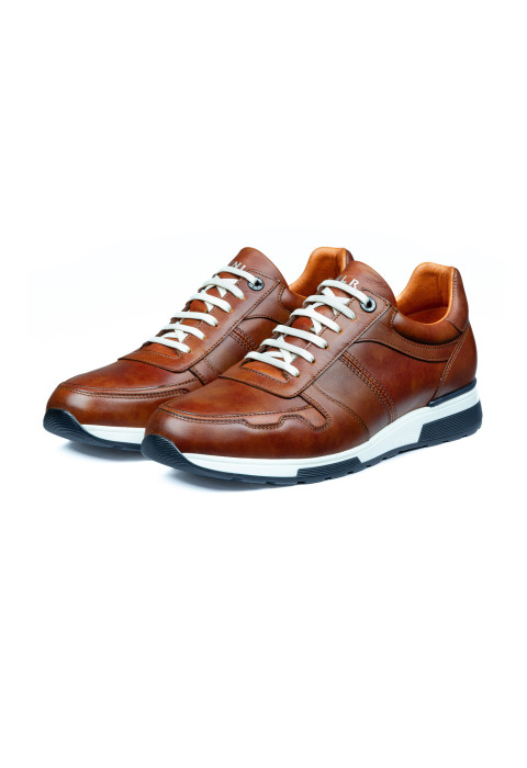 Cognac gladleren Positano sneaker