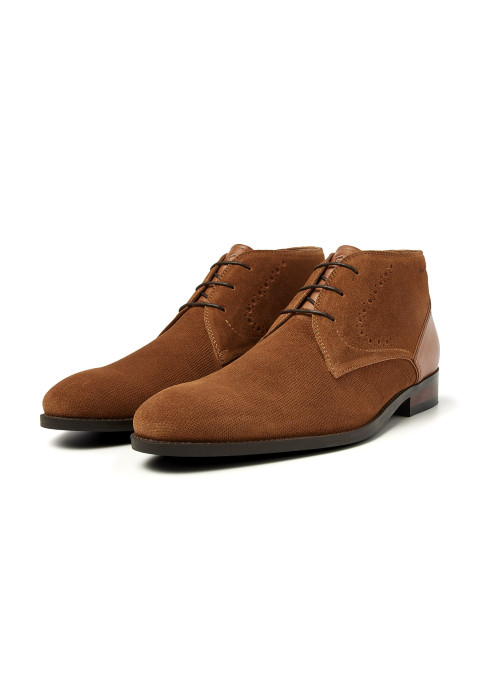 Cognac suède Vienna halfhoge veterschoen