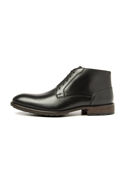 Zwart gladleren Montana halfhoge veterschoen