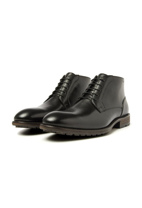 Zwart gladleren Montana halfhoge veterschoen