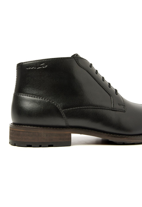 Zwart gladleren Montana halfhoge veterschoen