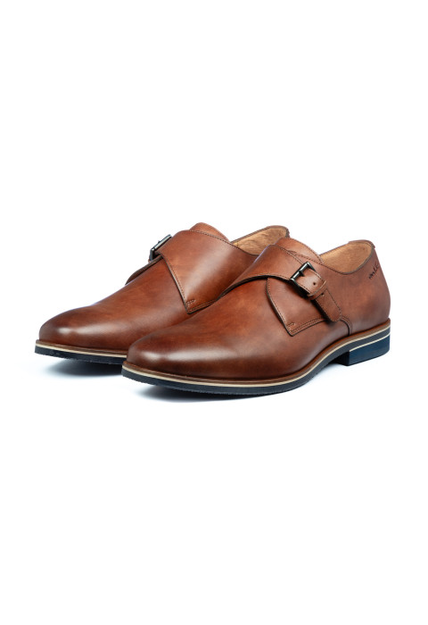 Licht cognac gladleren Amalfi gespschoen