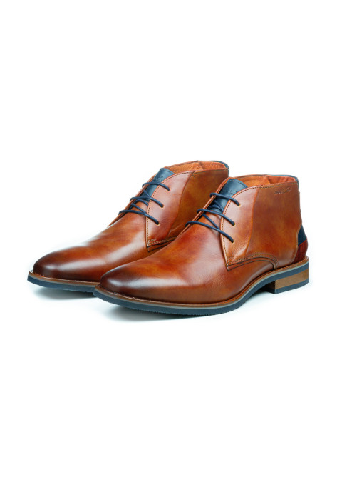Cognac gladleren Amalfi halfhoge veterschoen