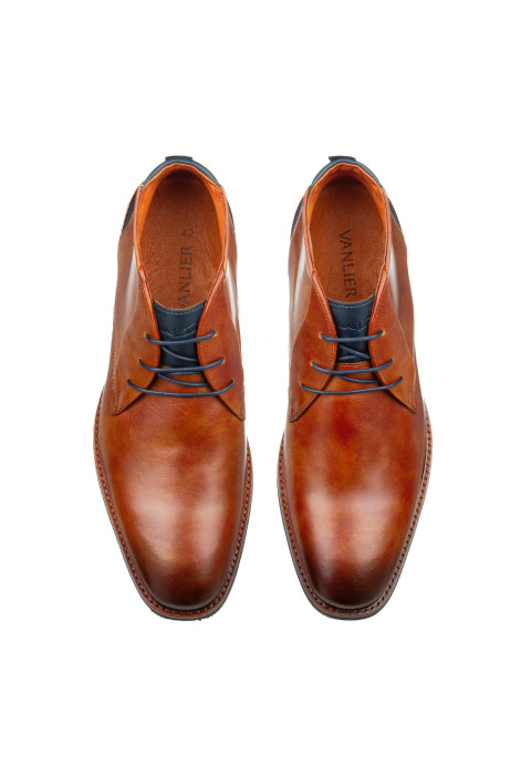 Cognac gladleren Amalfi halfhoge veterschoen