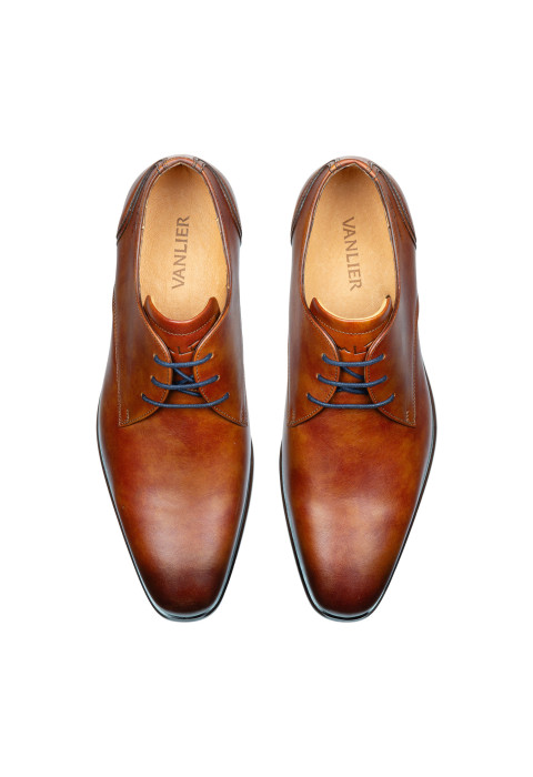 Cognac gladleren Erasmo veterschoen