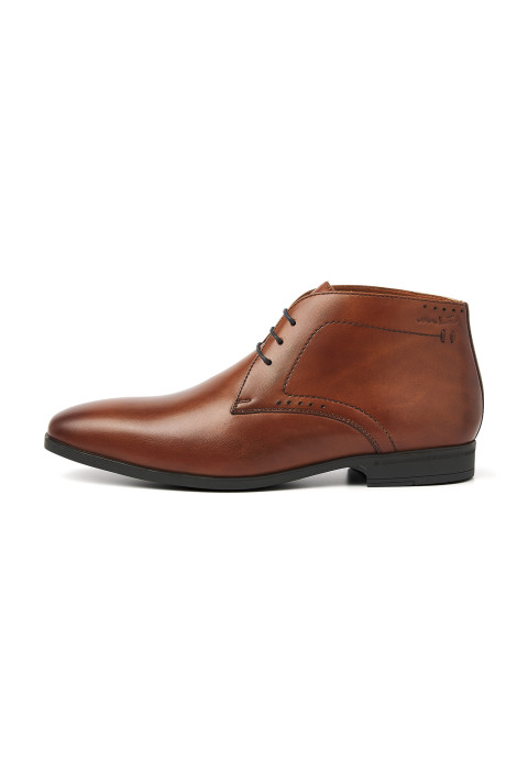 Cognac gladleren Portofino halfhoge veterschoen