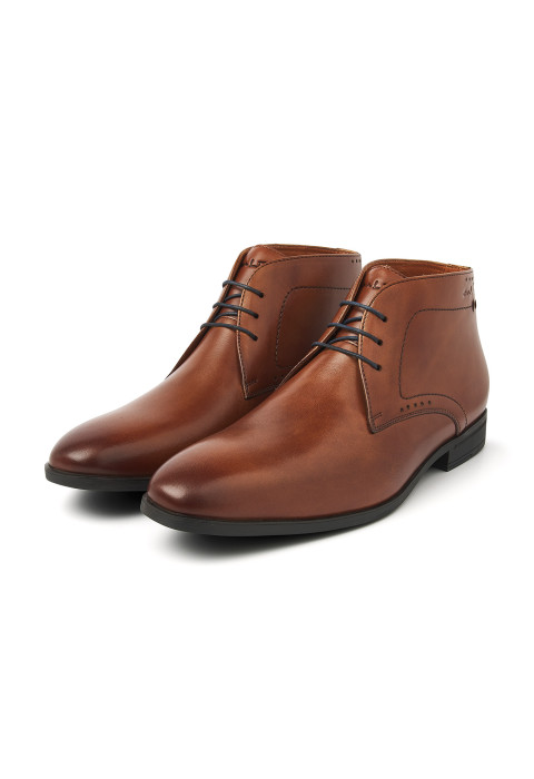 Cognac gladleren Portofino halfhoge veterschoen