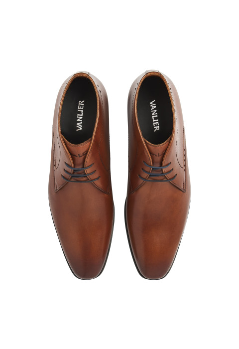 Cognac gladleren Portofino halfhoge veterschoen
