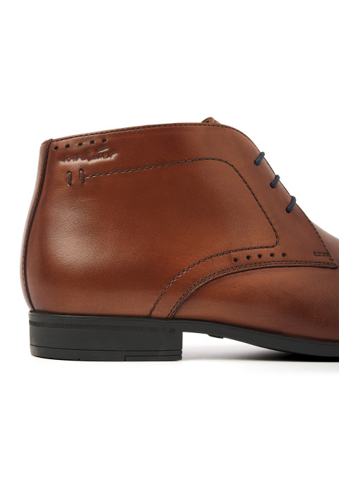 Cognac gladleren Portofino halfhoge veterschoen