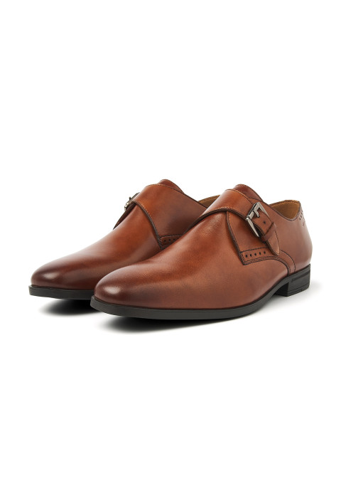 Cognac gladleren Portofino gespschoen