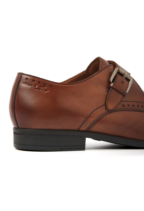 Cognac gladleren Portofino gespschoen